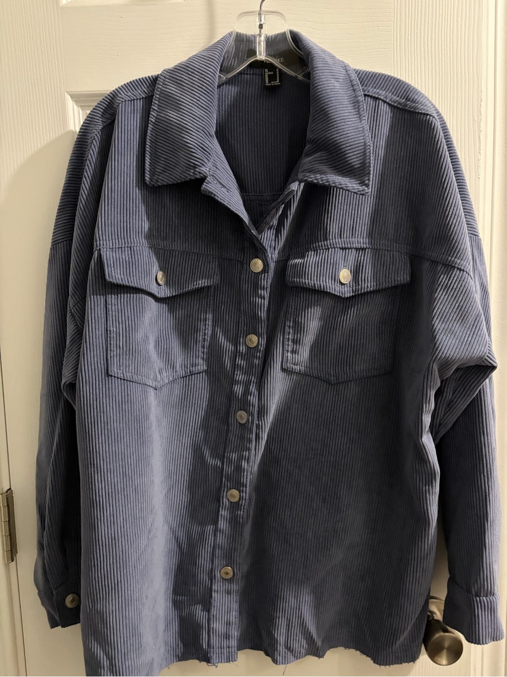 Forever 21 Womens Corduroy Button-Down Shirt Jacket - Slate Blue